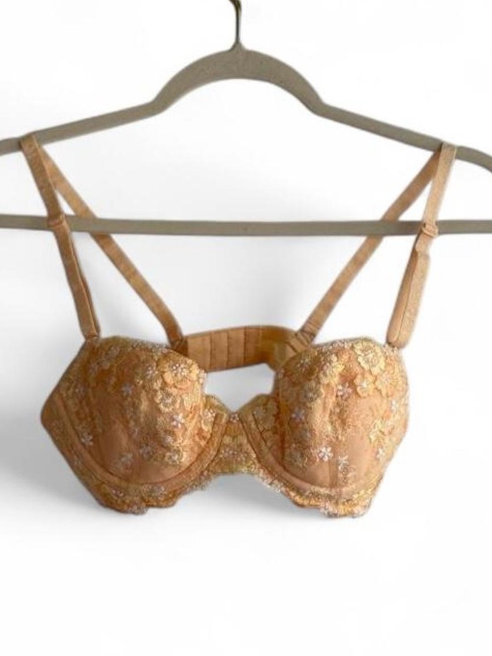 Vintage Triumph Light Orange Floral Embroidered Balconette Bra Size 34A